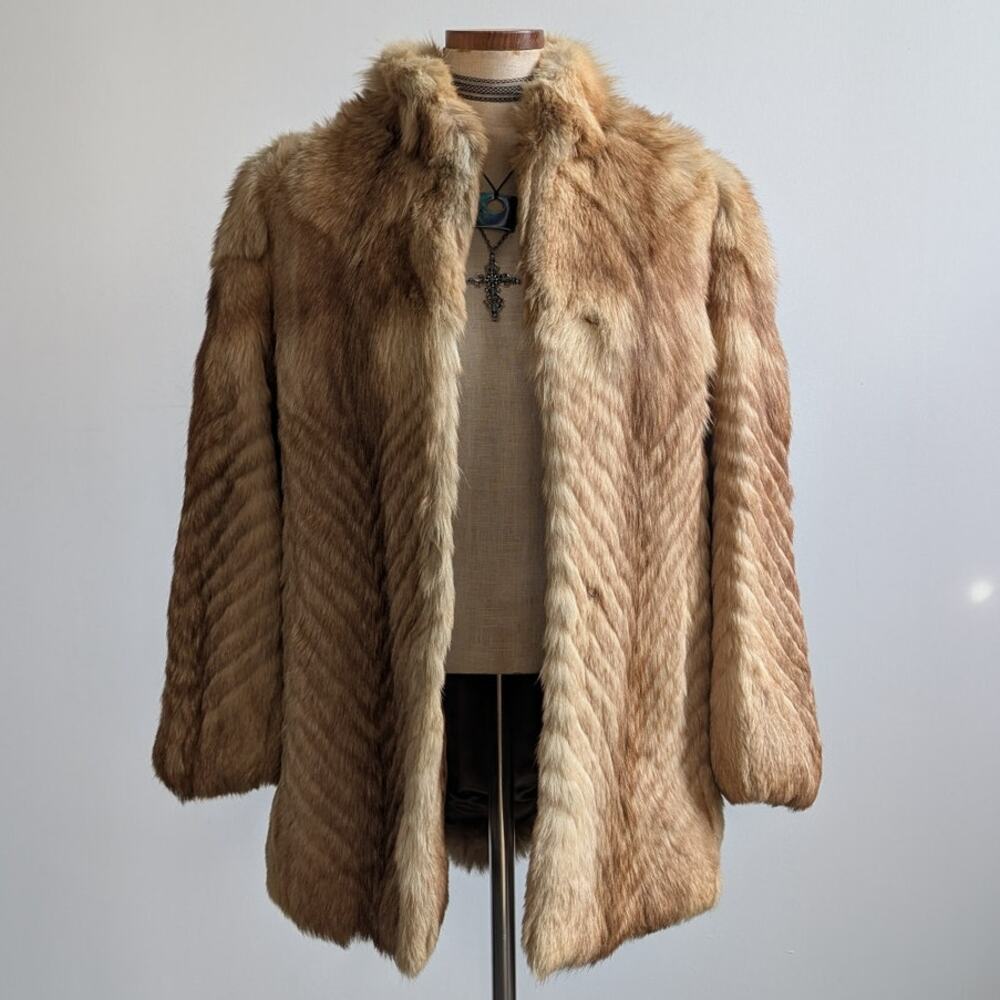 Vintage Golden Brown Real Fur Coat - Picture 1 of 12